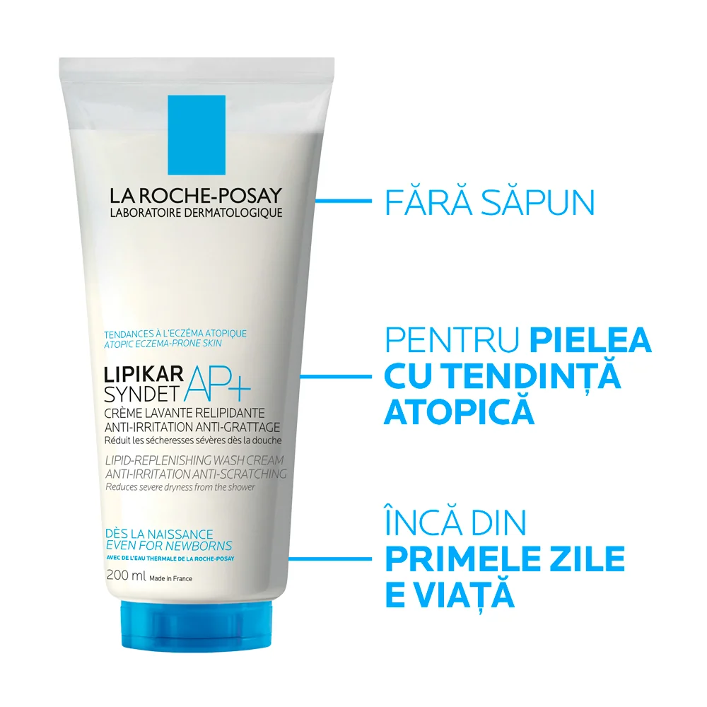 Crema de spalare anti-iritatii si anti-prurit pentru pielea uscata Lipikar Syndet AP+, 200ml, La Roche-Posay