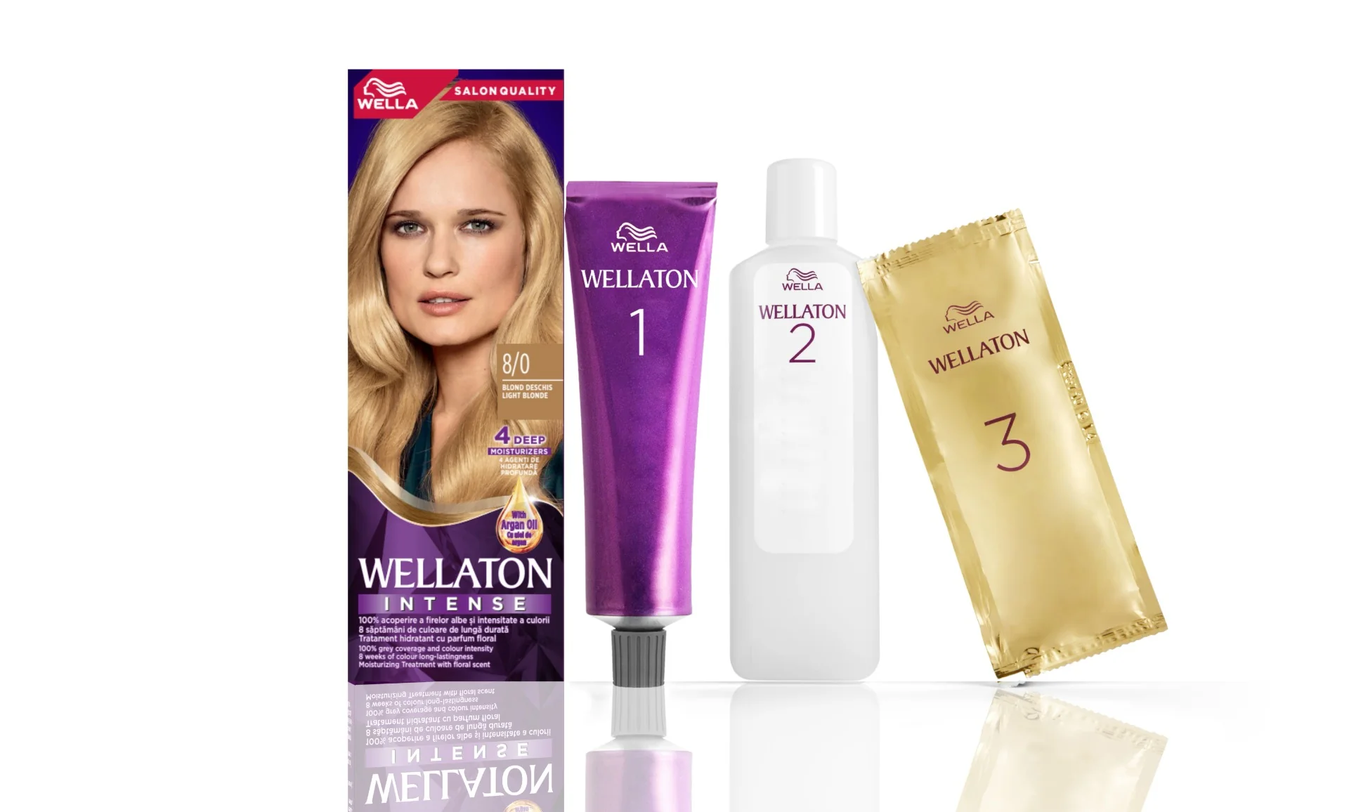 Vopsea de par permanenta Blond Deschis 8.0 Wellaton, 110ml, Wella