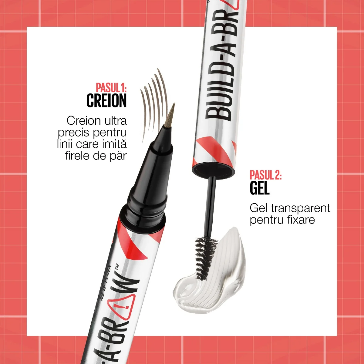 Marker de sprancene si gel de fixare 2 in 1 262 Black Brown Build a Brow, 1.4g, Maybelline