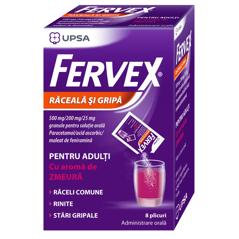 Fervex pentru adulti cu aroma de zmeura, 8 plicuri, Upsa