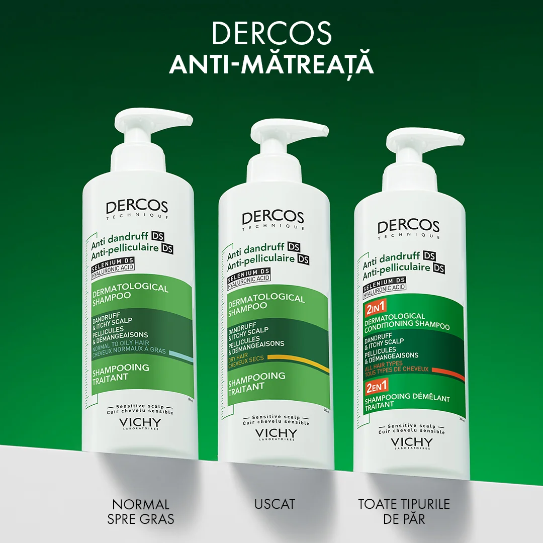 Sampon si balsam 2 in 1 anti-matreata pentru toate tipurile de par Dercos, 390ml, Vichy