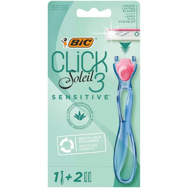 Pachet Aparat de ras Soleil Click Sensitive + Rezerve 2 bucati, BIC