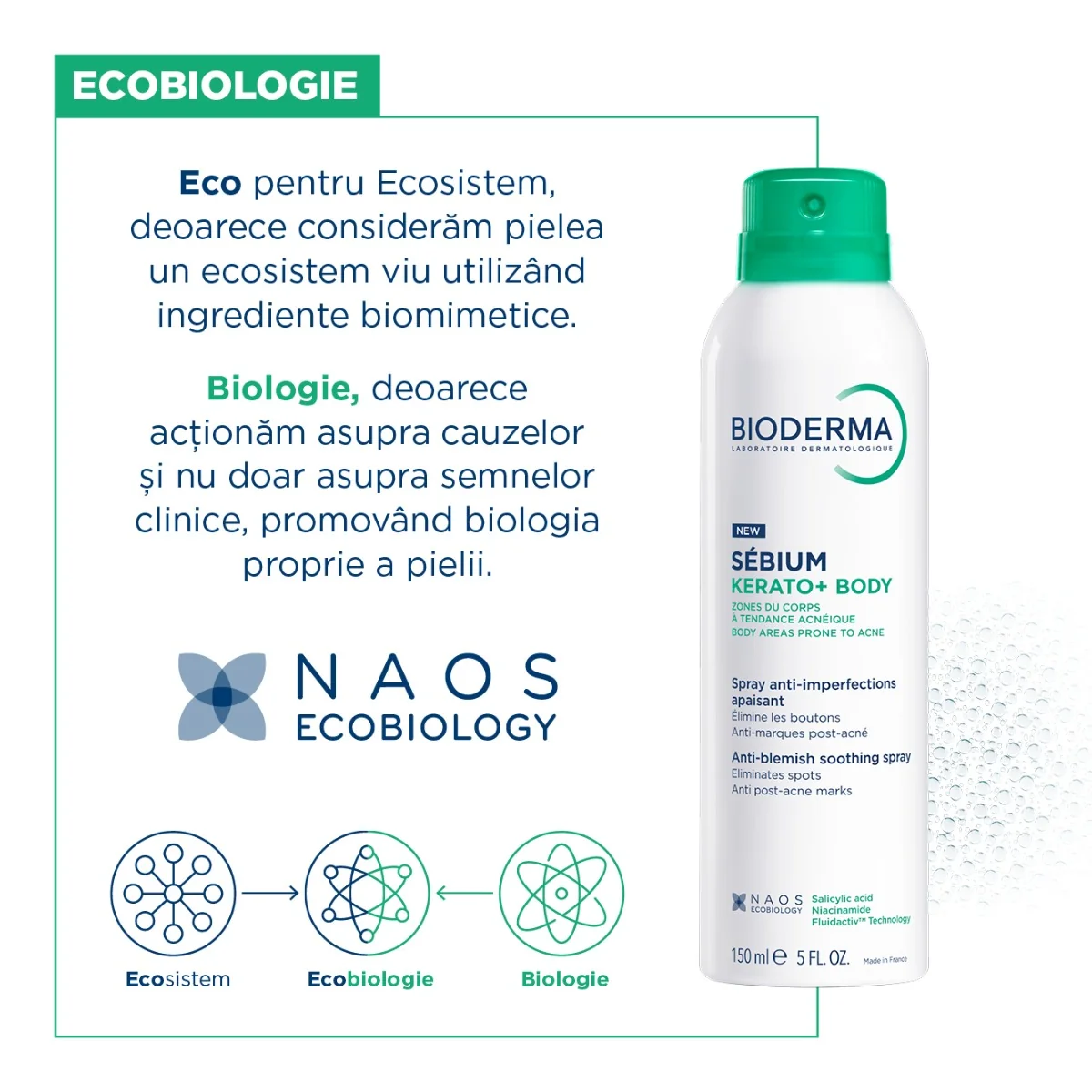 Spray de corp calmant anti-imperfectiuni Kerato+ Sebium, 150ml, Bioderma