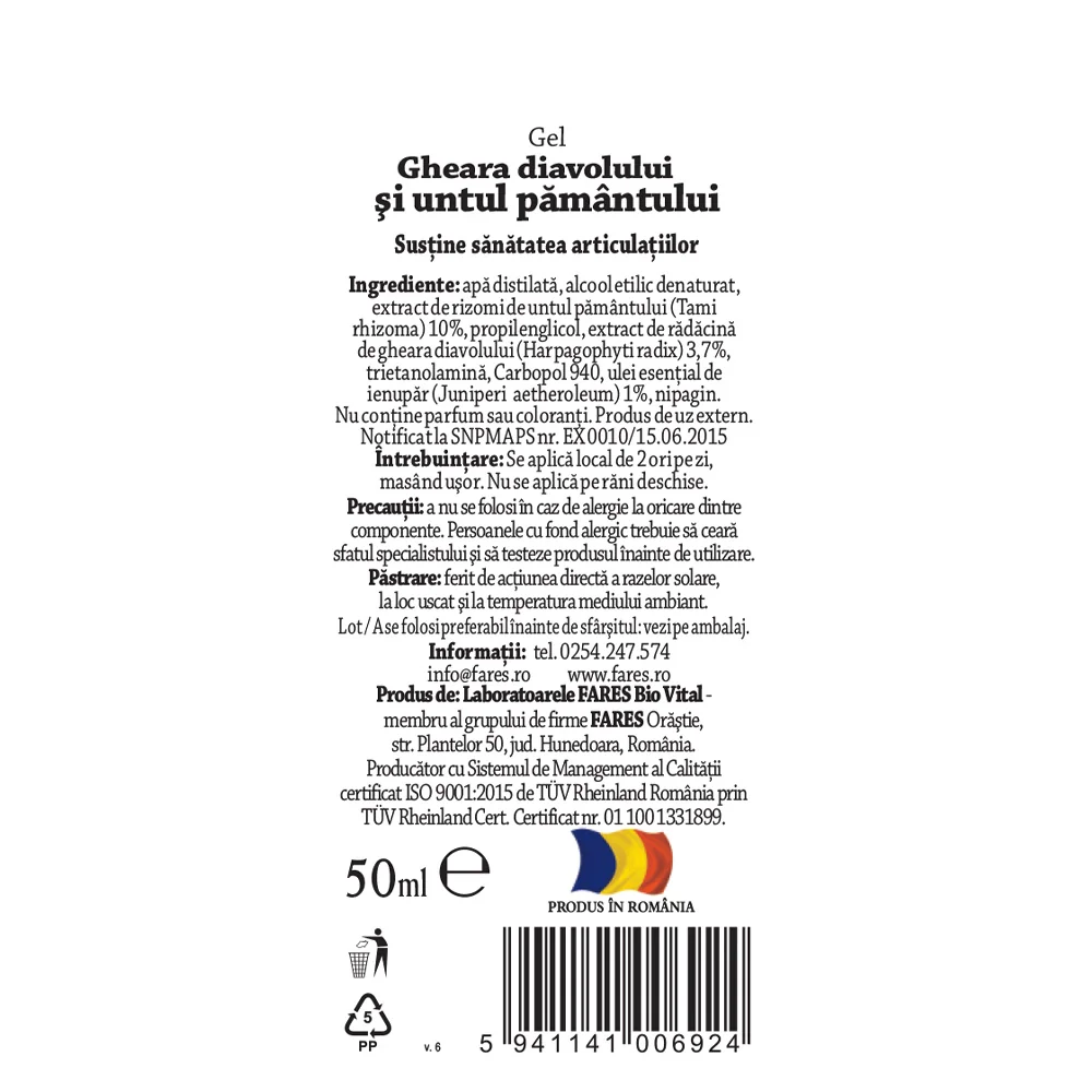 Gel Gheara Diavolului si Untul Pamantului, 50ml, Fares