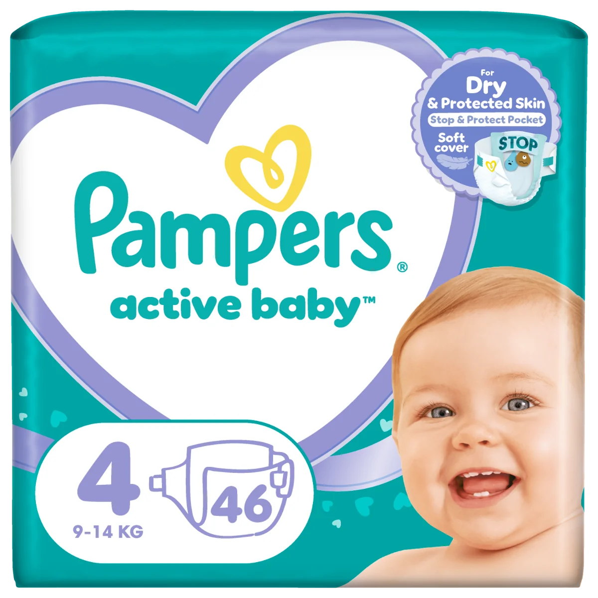 Scutece Active Baby Marimea 4 pentru 9-14 kg, 46 bucati, Pampers