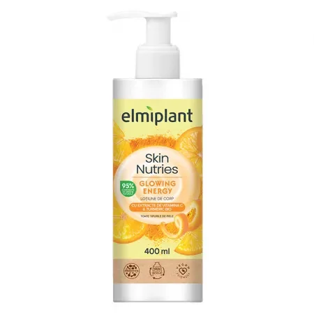 Lotiune de corp cu extract de vitamina C si turmeric bio Skin Nutries Glowing Energy, 400ml, Elmiplant