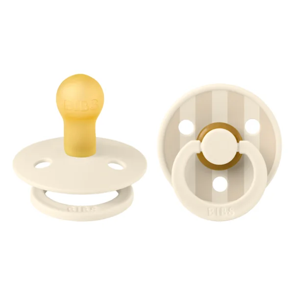 Set 2 suzete cu tetina rotunda din latex 0 luni+ Colour Studio Collection Stripe Ivory/Vanilla, 1 bucata, Bibs