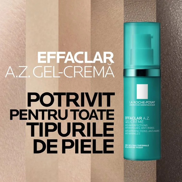 Gel-crema cu o textura usoara si o eficacitate dubla asupra imperfectiunilor si semnelor de imbatranire Effaclar A.Z., 40ml, La Roche-Posay