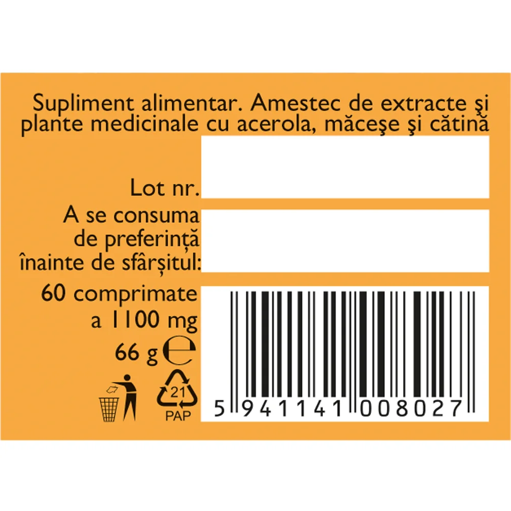 Vitamina C din surse naturale F164, 60 comprimate masticabile, Fares