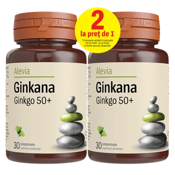 Pachet Ginkana Ginkgo 50+ 1+1 Gratis, 2x30 comprimate, Alevia
