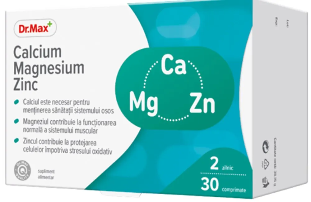 Dr. Max Calciu Magneziu Zinc, 30 comprimate