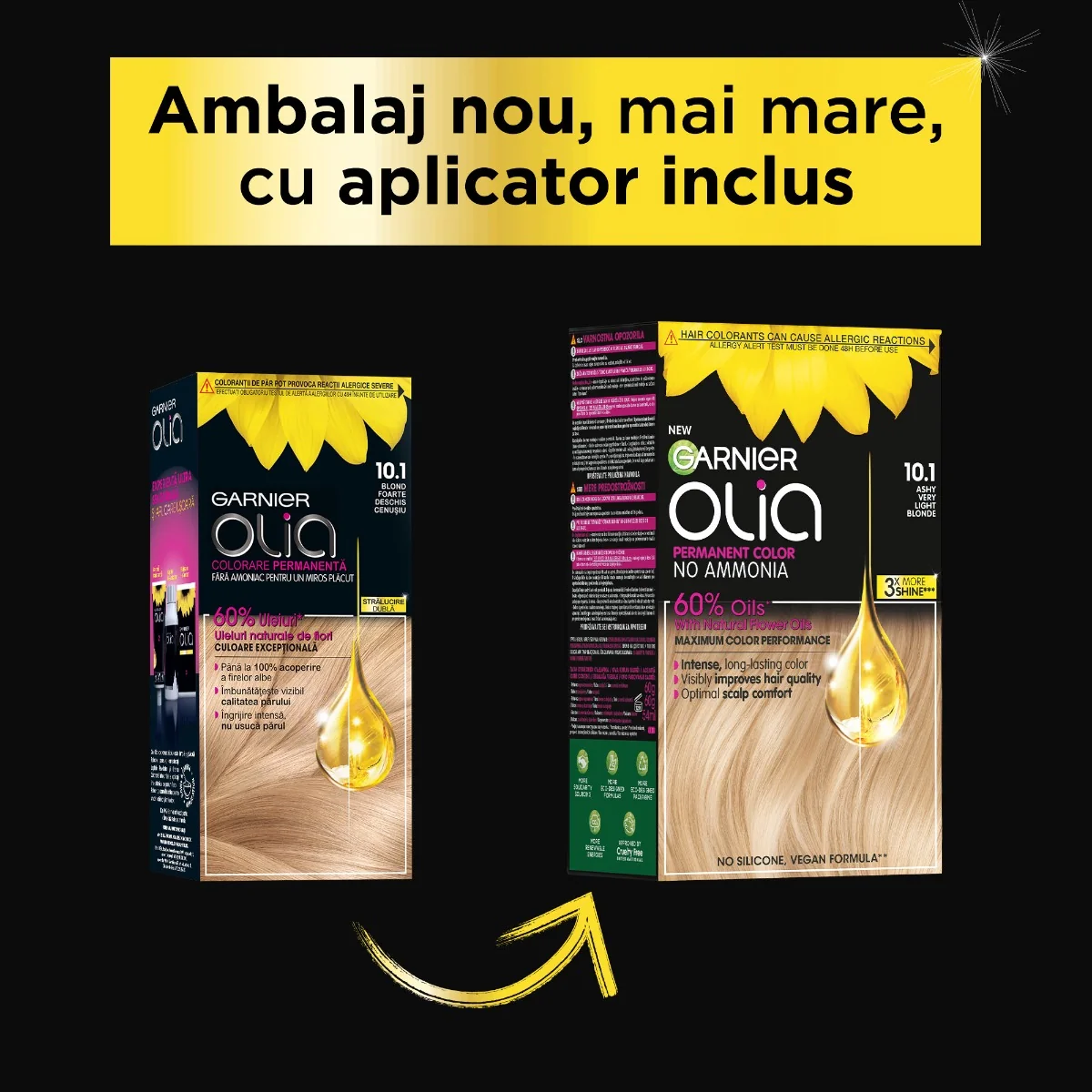 Vopsea de par permanenta fara amoniac 10.1 Ashy Very Light Blonde Olia, 174ml, Garnier