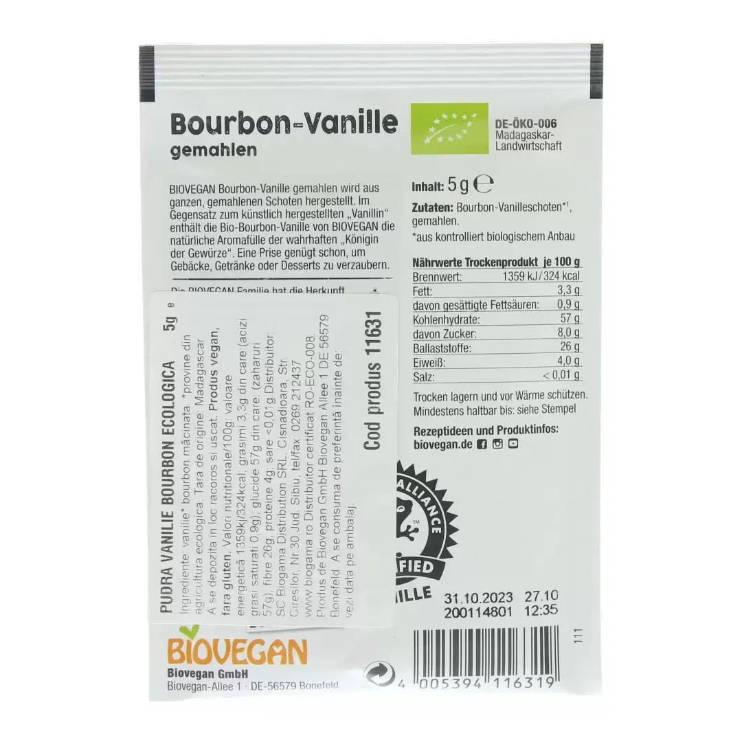 Vanilie bourbon macinata Eco fara gluten, 5g, Biovegan