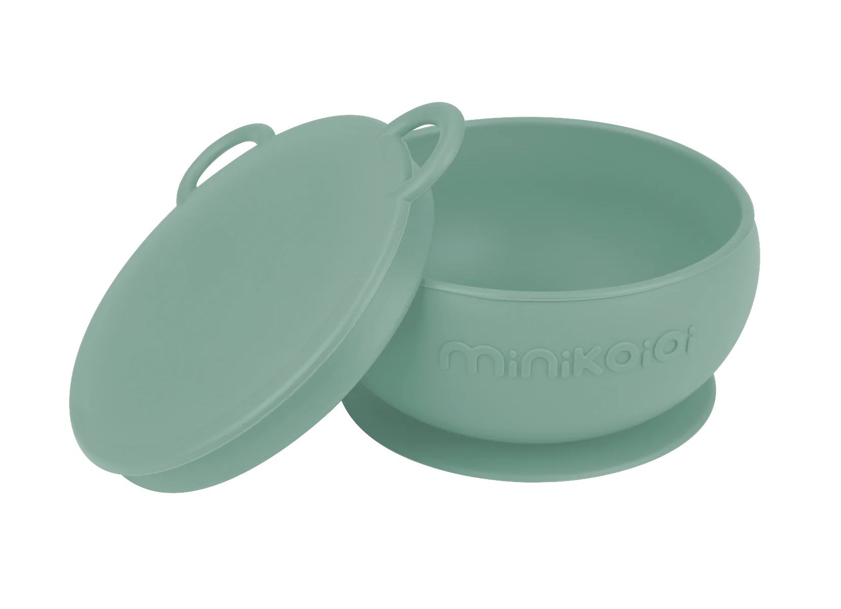 Bol cu ventuza si capac 100% Pemium Silicone River Green, 1 bucata, Minikoioi