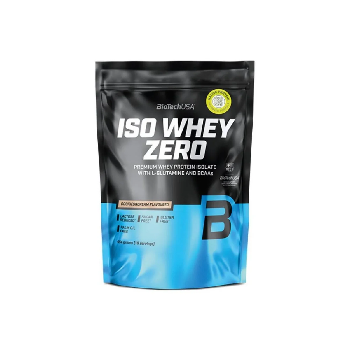 Pudra din izolat proteic din zer cu aroma de Cookies & Cream Iso Whey Zero, 454g, BioTechUSA
