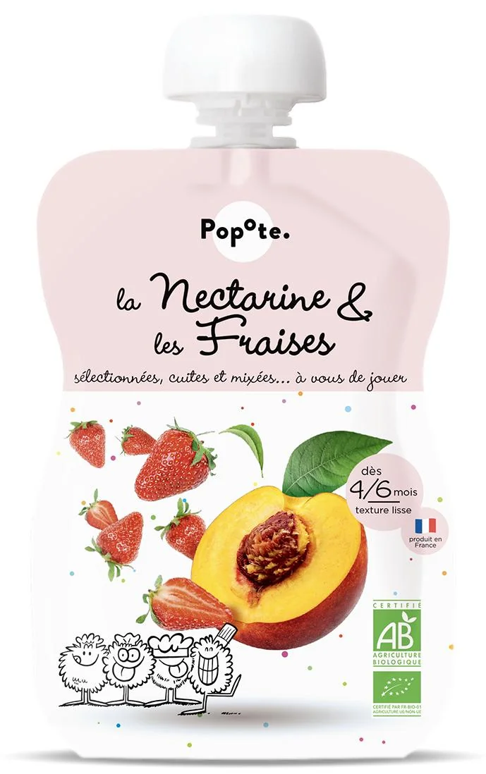 Piure cu nectarine si capsuni 4-6 luni Bio, 120g, Popote