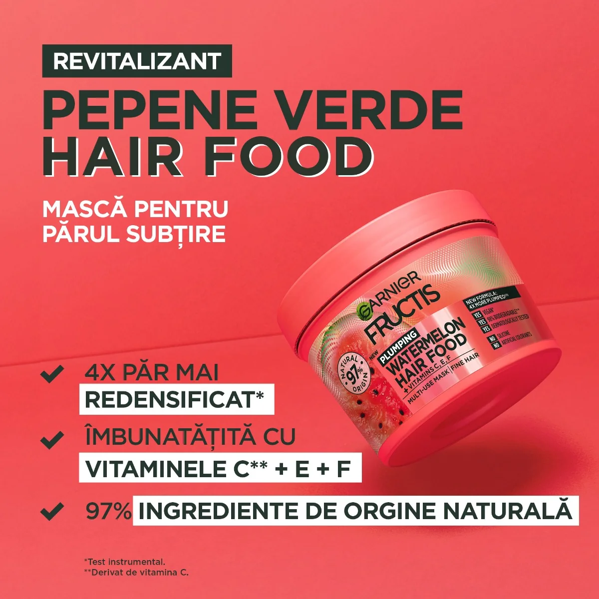 Masca redensificatoare pentru parul subtire Hair Food Pepene Verde, 390ml, Fructis
