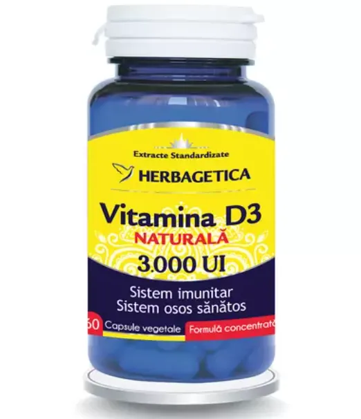 Vitamina D3 Naturala 3000 UI, 60 capsule vegetale, Herbagetica