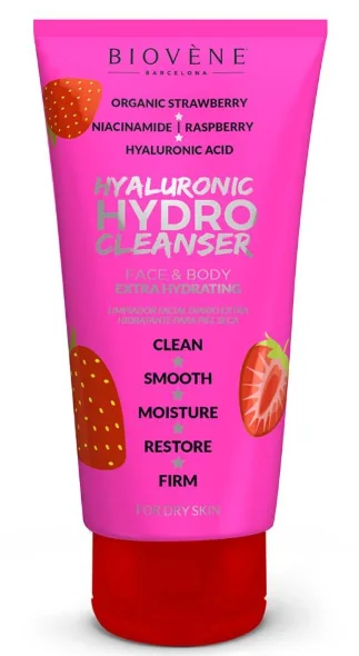 Gel de curatare cu acid hialuronic si capsuni Hydro Cleanser Ha+, 200ml, Biovene 