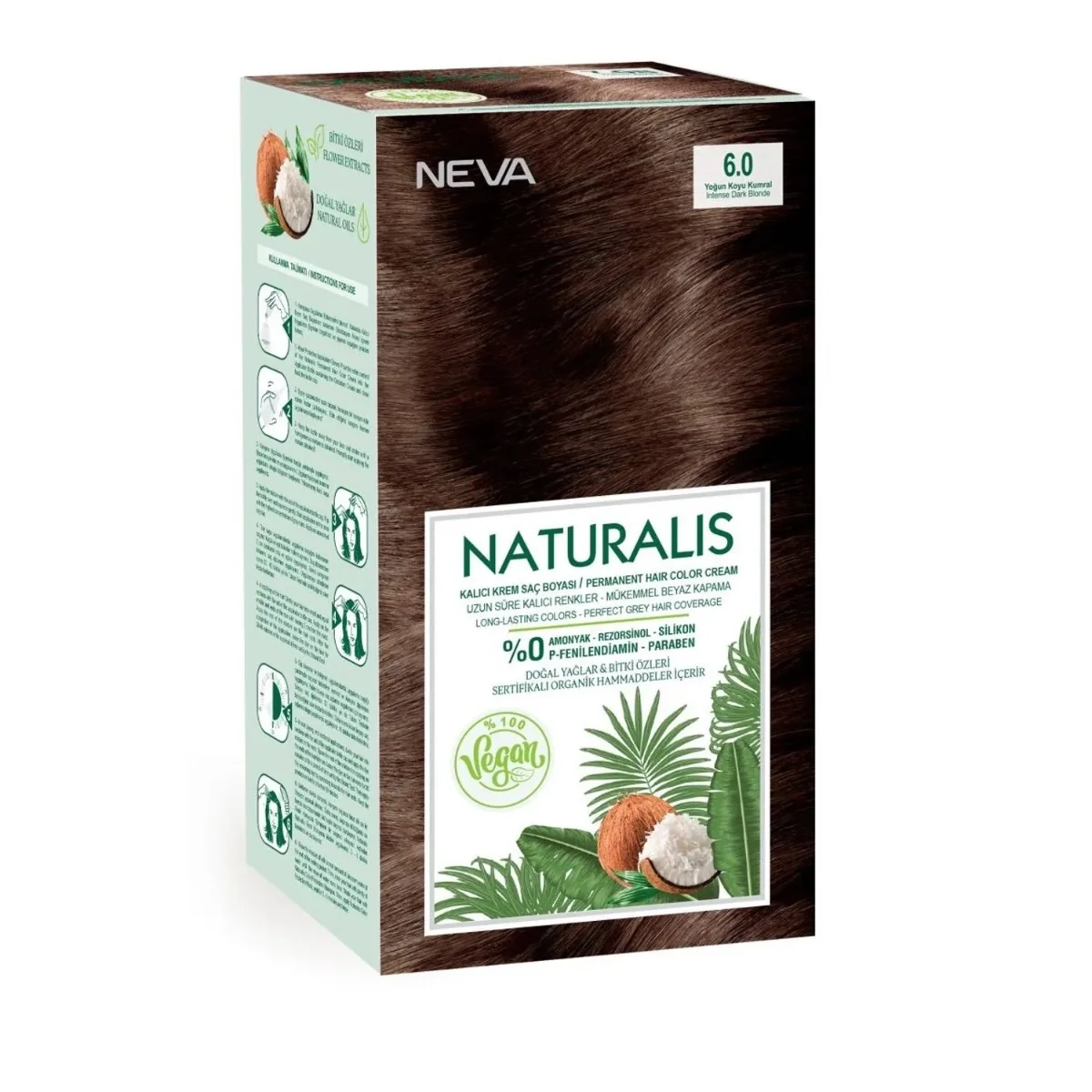 Vopsea de par vegana fara amoniac Blond inchis intens 6.0, 150ml, Neva Naturalis