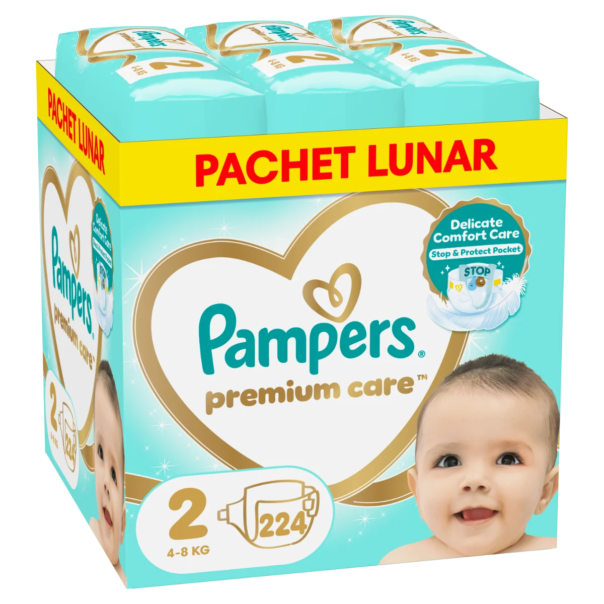 Scutece Premium Care XXL Marimea 2 pentru 4-8kg, 224 bucati, Pampers