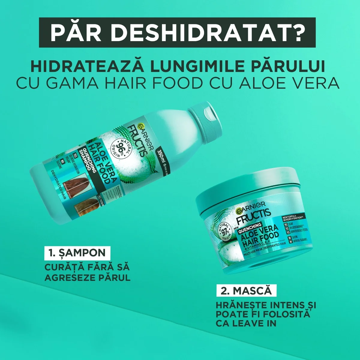 Sampon pentru parul deshidratat Hair Food Aloe Vera, 350ml, Fructis