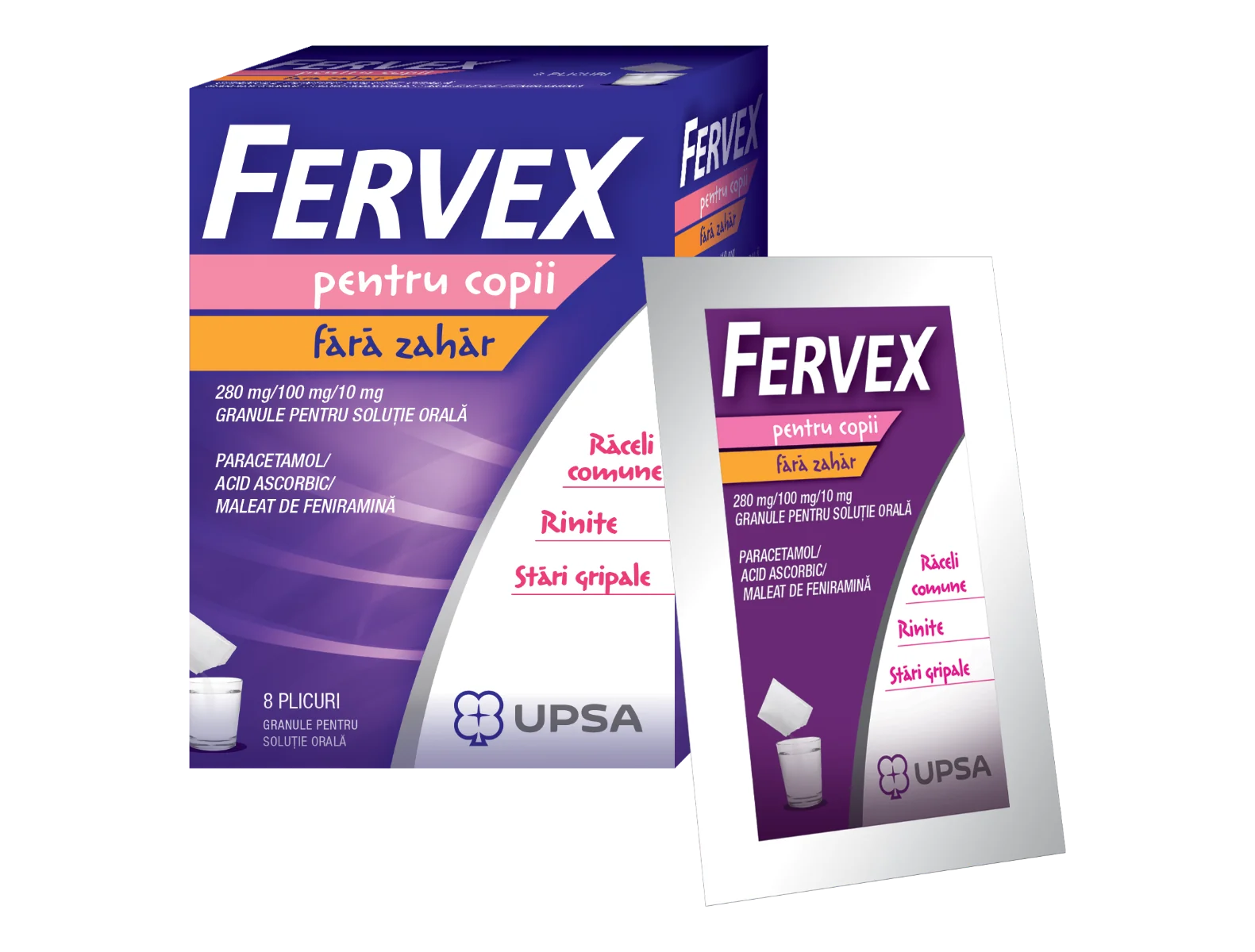 Fervex pentru copii fara zahar, 8 plicuri, Upsa
