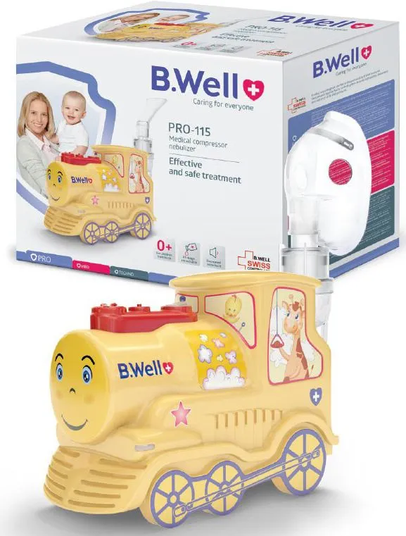 Nebulizator cu compresor forma Trenulet pentru infanti,copii si adulti Basic PRO-115, 1 bucata, B.Well 