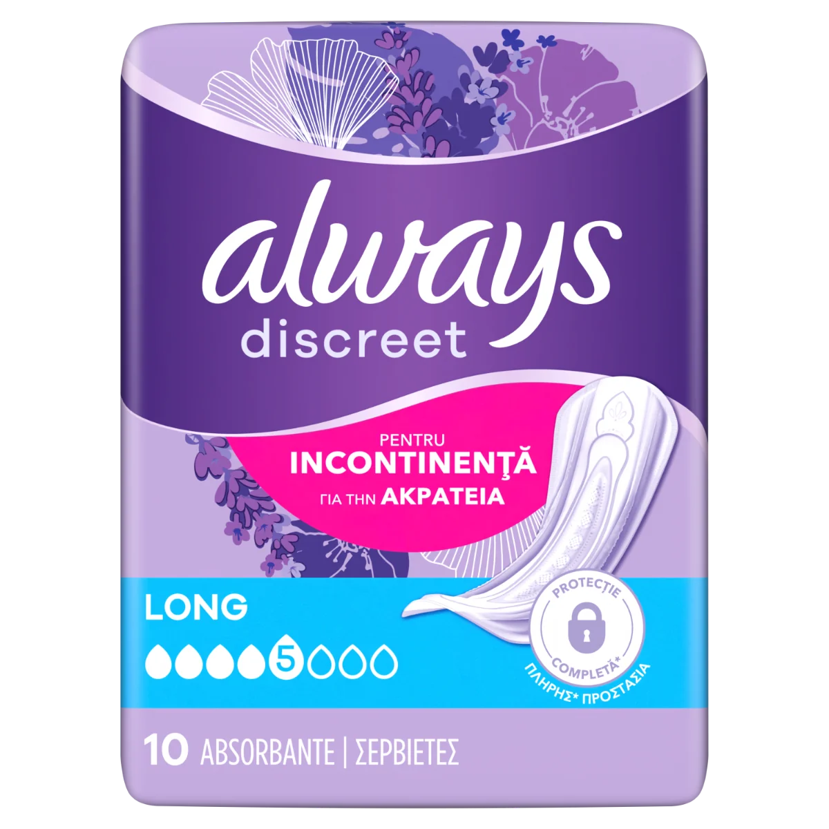 Absorbante pentru incontinenta urinara Discreet Long, 10 bucati, Always