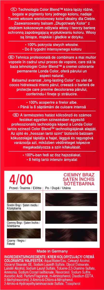 Vopsea de par permanenta 4/00 Dark Brown, 110ml, Londa