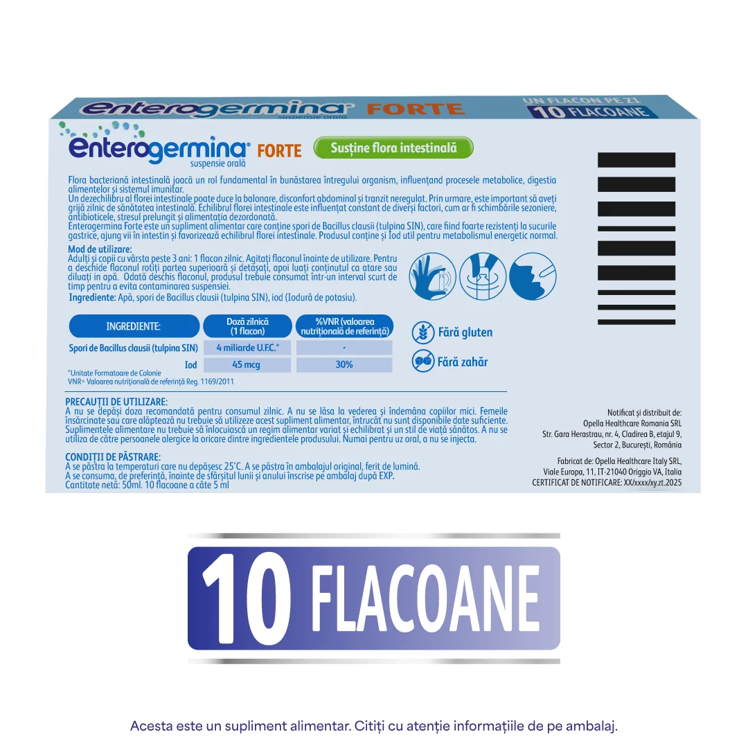 Enterogermina Forte suspensie orala, 10 flacoane, Sanofi