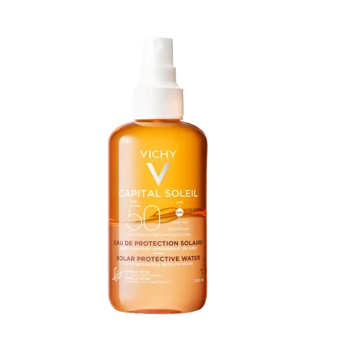 Apa cu protectie solara SPF 50 pentru bronz de durata fata si corp Capital Soleil, 200ml, Vichy