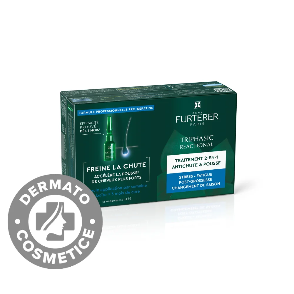 Tratament impotriva caderii parului Triphasic Reactional, 12 fiole x 5ml, Rene Furterer
