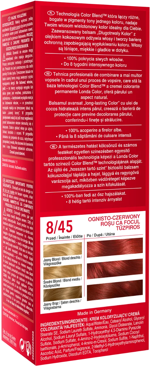 Vopsea de par permanenta 8/45 Firey Red, 110ml, Londa