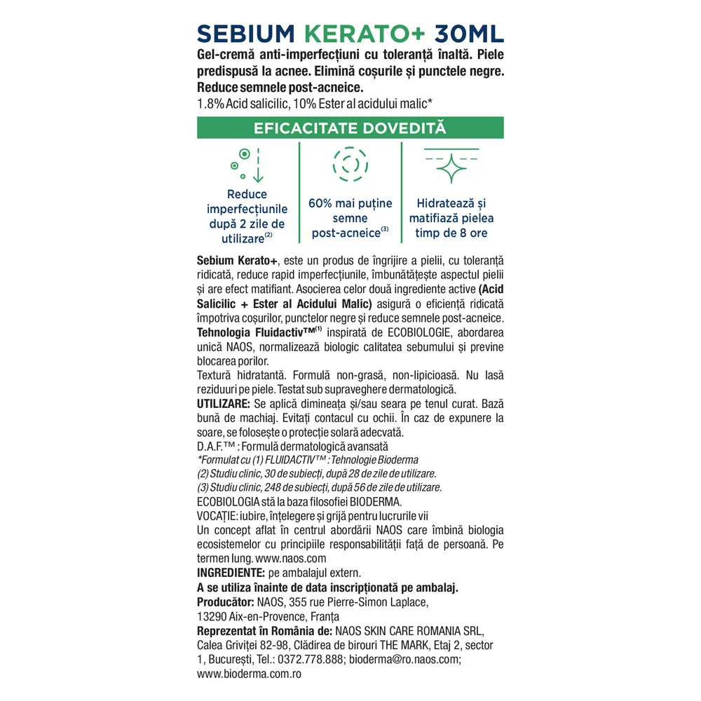 Gel crema anti-imperfectiuni Sebium Kerato+, 30ml, Bioderma