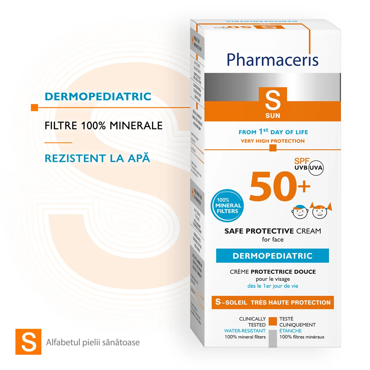 Crema de fata cu protectie solara pentru nou nascuti SPF50+ S, 50ml, Pharmaceris