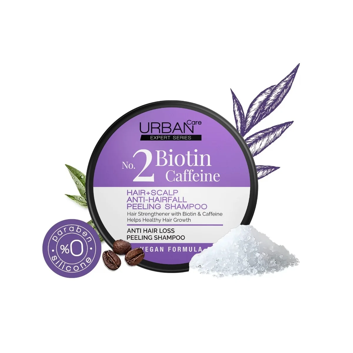 Sampon cu Sare de mare Biotina si Cafeina Peeling No. 2, 200ml, Urban Care