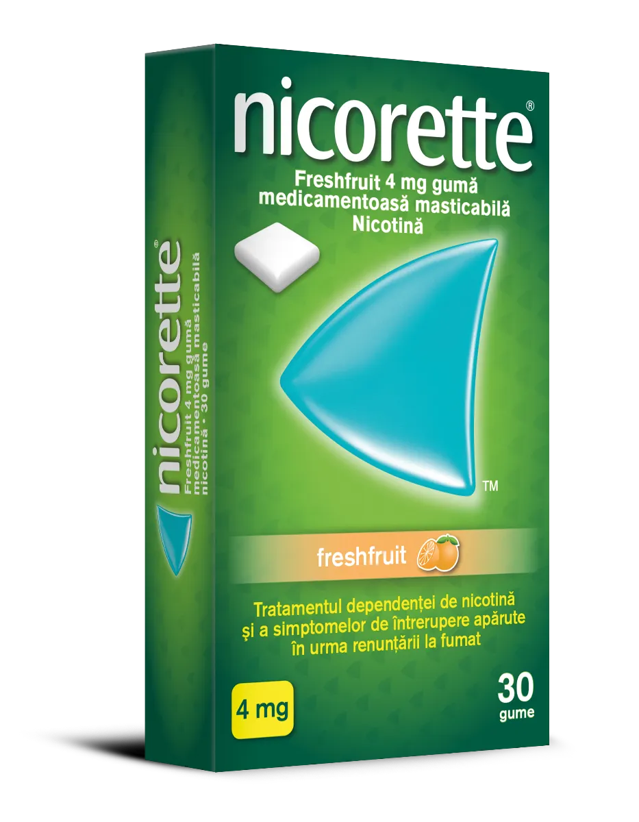 Nicorette® Freshfruit 4mg guma medicamentoasa masticabila, 30 bucati, Johnson&Johnson
