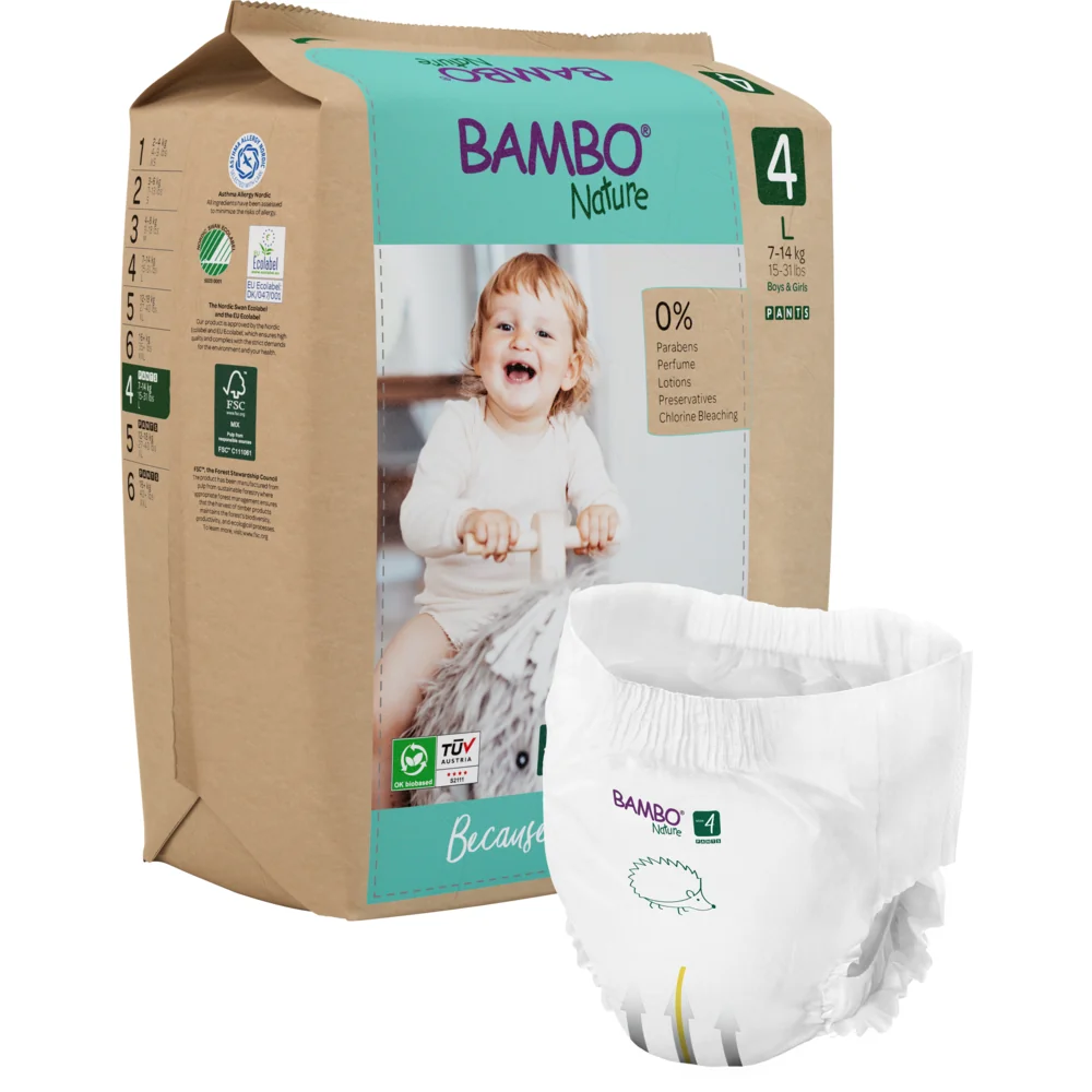 Scutece Eco Paper Bag Pants Marimea Nr. 4 pentru 7-12 kg, 100 bucati, Bambo Nature