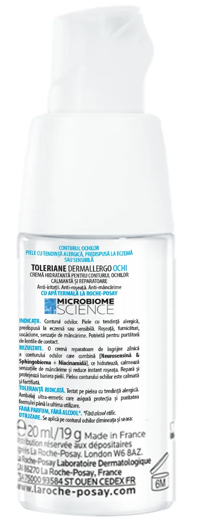 Crema hidratanta si reparatoare pentru conturul ochilor Toleriane Dermallergo, 20ml, La Roche-Posay
