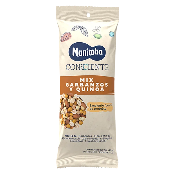 Mix de naut arahide migdale cereale de quinoa si quinoa invelita in ciocolata, 40g, Manitoba