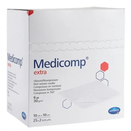 Comprese extra absorbante din material netesut, 5 x 5cm, 25 bucati, Medicomp