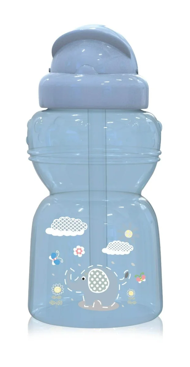 Biberon sport cu pai moale si flexibil 6 luni+ Mini Animals Moonlight Blue, 200ml, Lorelli