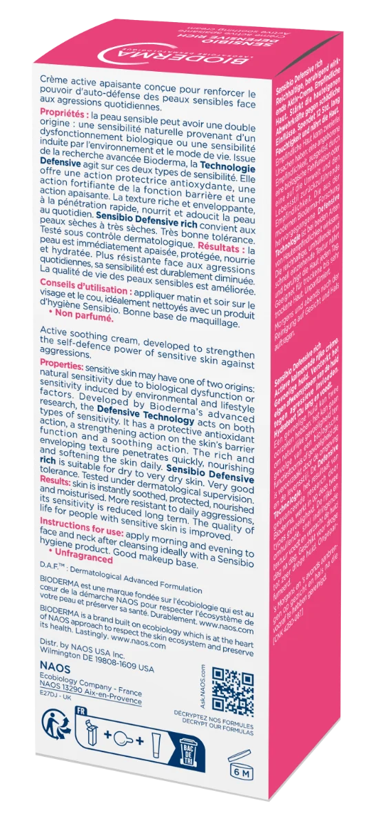Crema calmanta Sensibio Defensive Rich, 40ml, Bioderma