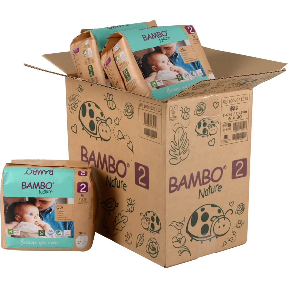 Scutece Eco Paper Bag Marimea Nr. 2 pentru 3-6 kg, 180 bucati, Bambo Nature 