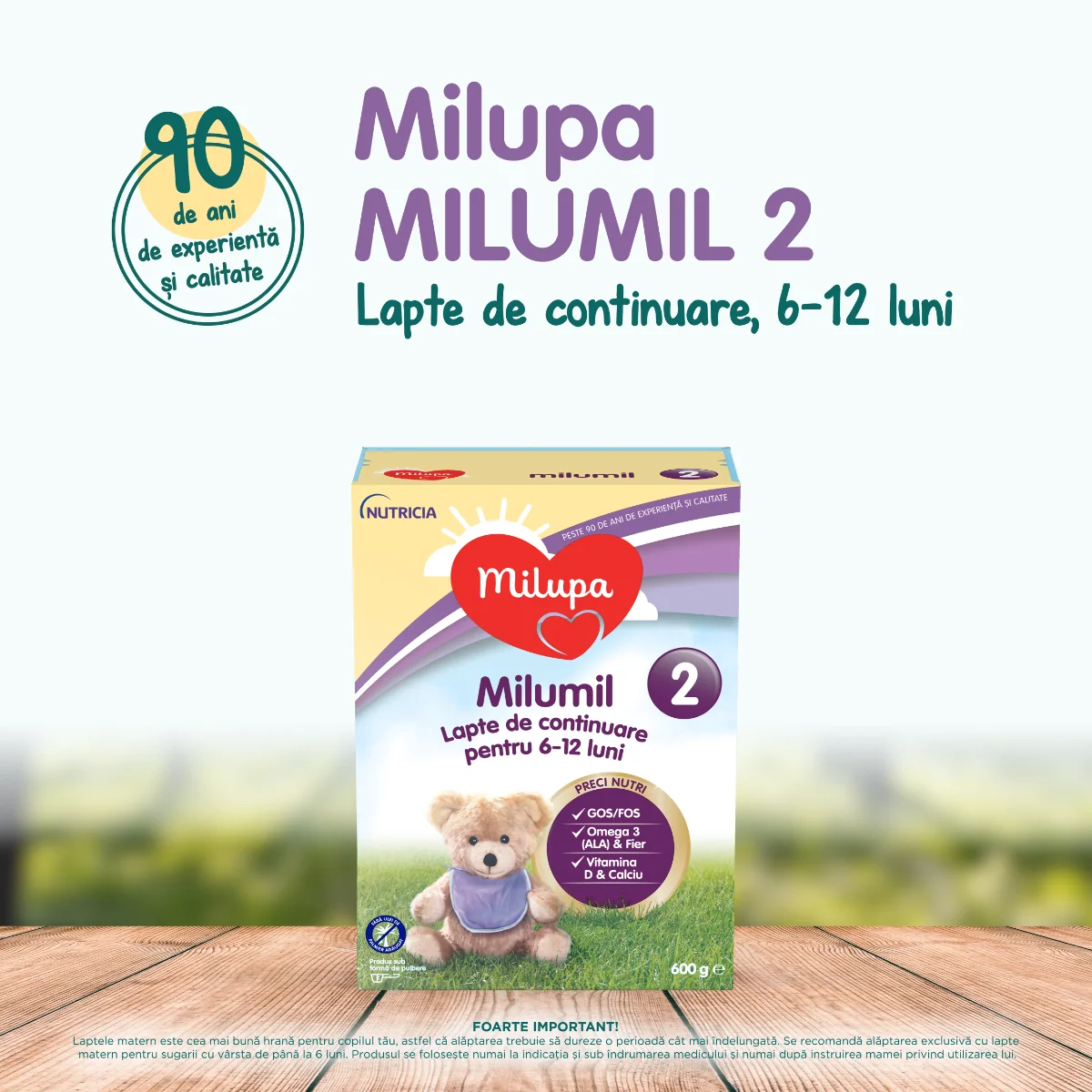 Lapte pentru continuare pentru 6-12 luni Milumil 2, 600g, Milupa