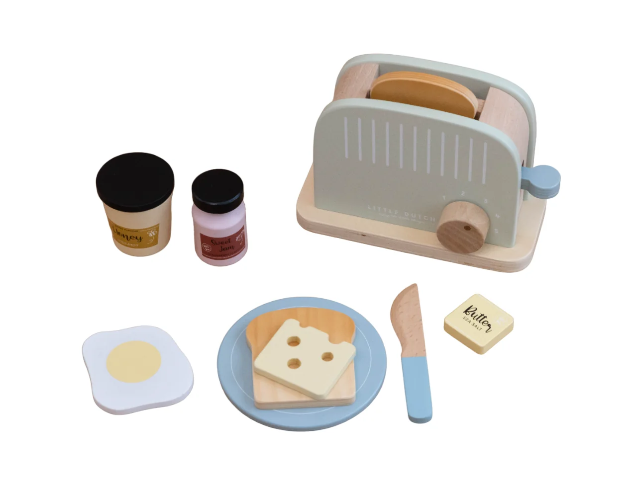Toaster din lemn FSC cu functie pop-up si accesorii, 1 bucata, Little Dutch 