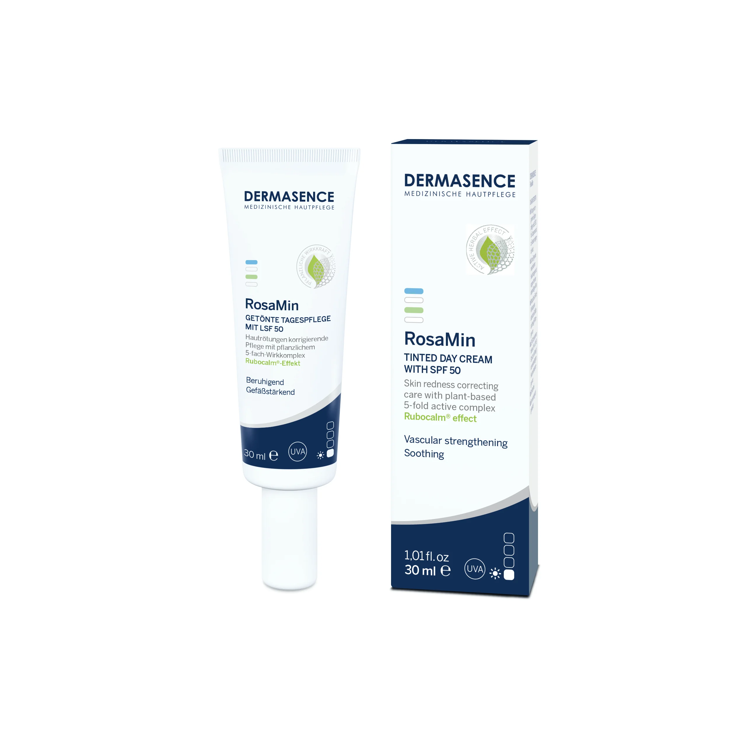 Crema nuantatoare pentru ten reactiv cu protectie solara SPF50 Medium RosaMin, 30ml, Dermasence