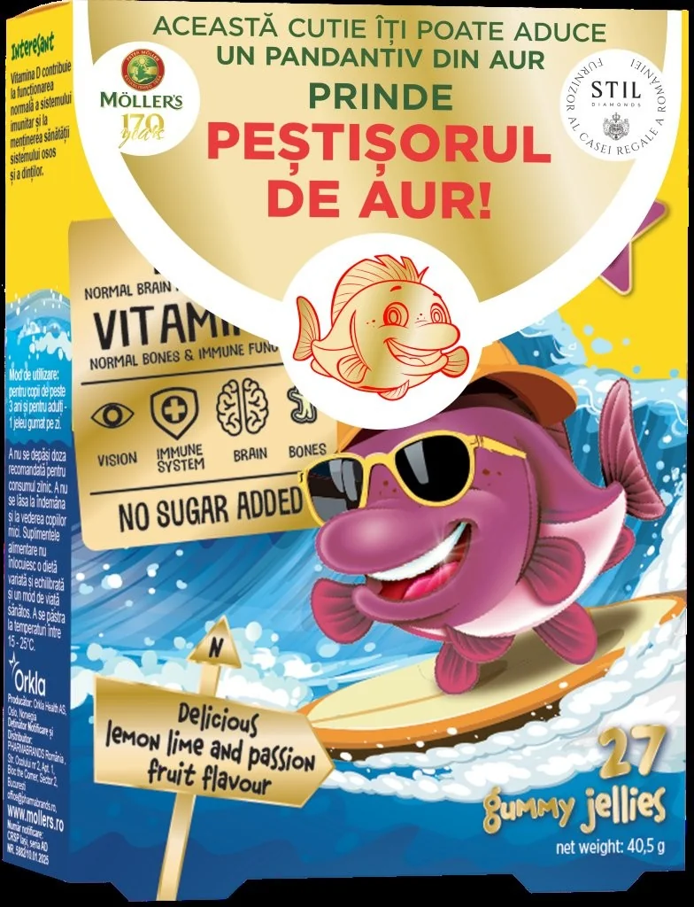 Pestisori gumati Omega 3 cu lemon lime si fructul pasiunii, 27 jeleuri, Moller's