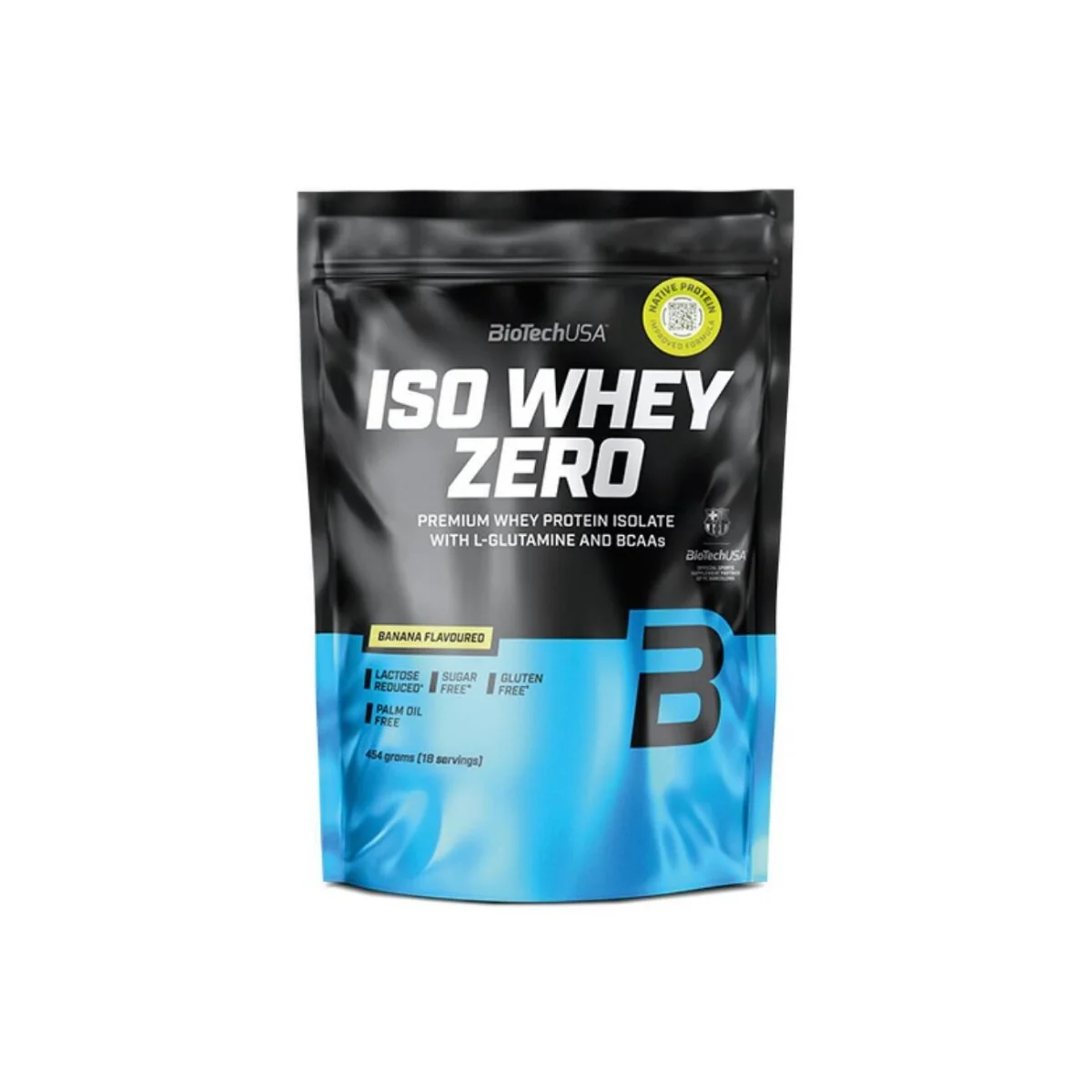 Pudra din izolat proteic din zer cu aroma de banana Iso Whey Zero, 454g, BioTechUSA